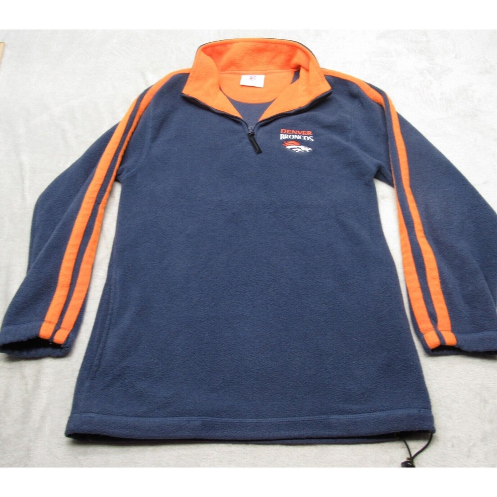 Denver Broncos Sweatshirt Mens Medium NFL Blue Fleece 1/4 Zip Pullover VTG
